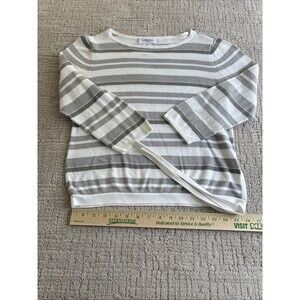 Calvin Klein Sweater Womens P/M White/Beige Stripe 3/4 Sleeve W/ Waist Tie